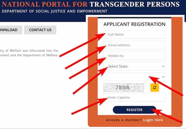 नेशनल ट्रांसजेंडर्स पोर्टल पर रजिस्ट्रेशन की प्रक्रिया