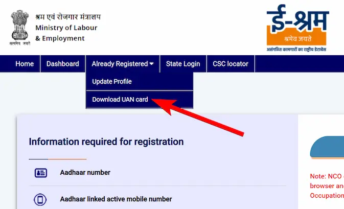 Process to download e-shram card